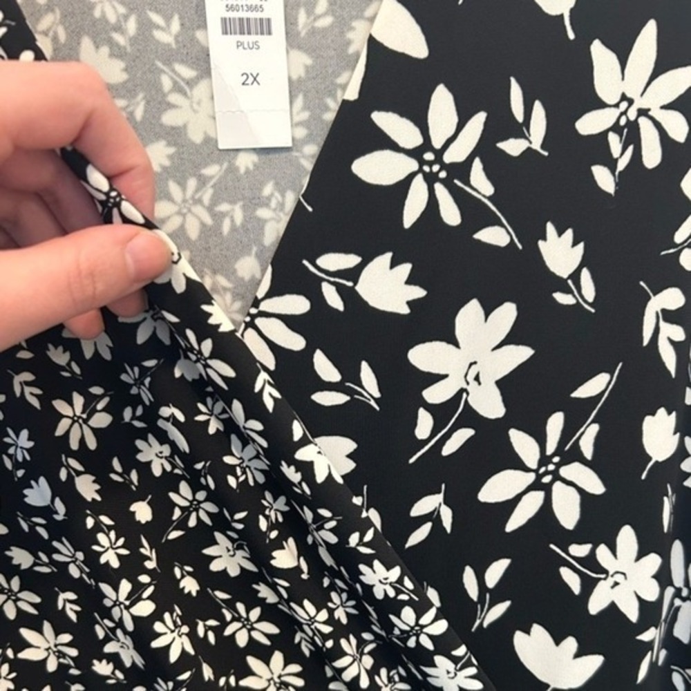 NWT Talbots Bicolor Floral Faux Wrap Dress 2X Jersey Stretch Black White DR-1591 - Picture 7 of 10